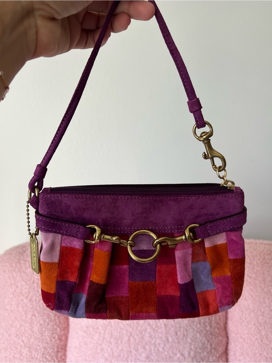 Coach Handbags - Coach Hampton Plum Mosaic Multicolor Patchwork Suede Wristlet